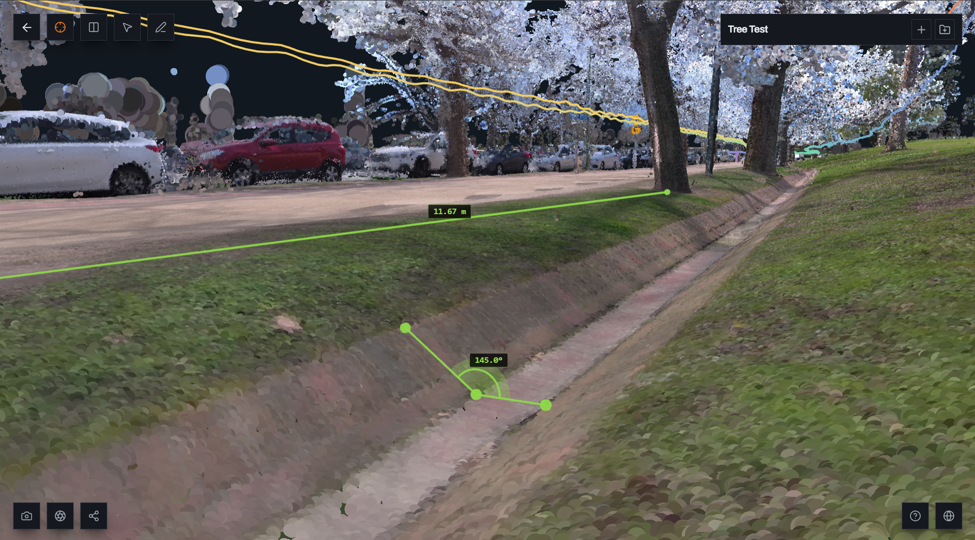 Distance and angle measurements on a photoreal street scan